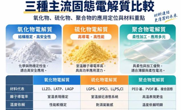 固態電池不是只有一種｜氧化物、硫化物、聚合物電解質怎麼選？